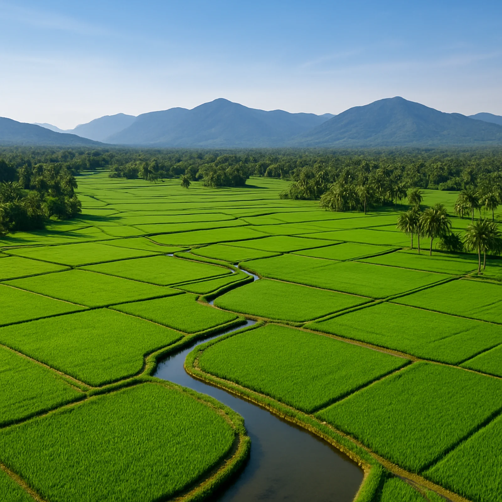 A narrow path weaving through lush Kerala rice fields